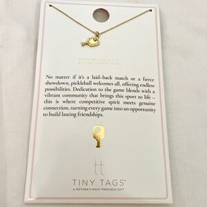 Tiny‎ Tags Pickleball Paddle Pendant Necklace Gold Tone Sports Jewelry New